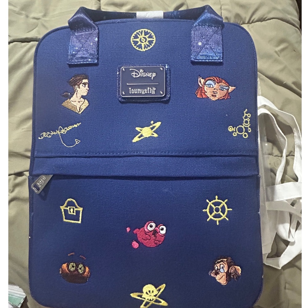 Loungefly Disney Treasure Planet Embroidered Canvas Square Backpack Blue NWT